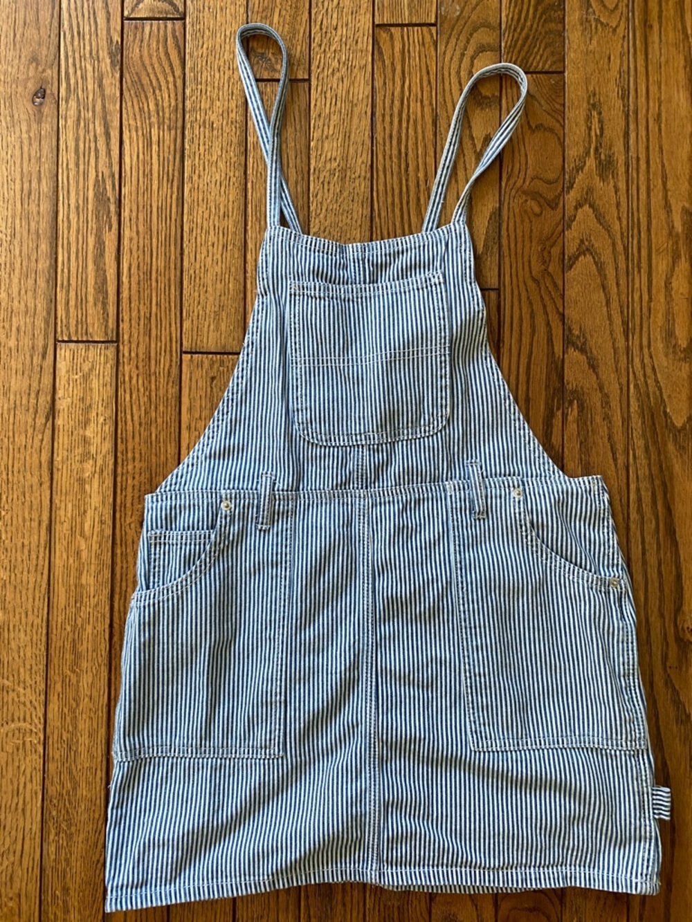 Forever 21 Blue and White Striped Mini Overall Dress